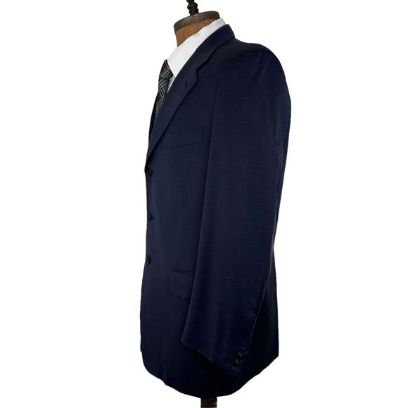 Canali Mens 3 Button Blazer Size 42R Blue Wool Check Made in Italy - Picture 2 of 7